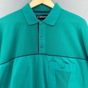 90s Imprints Banded Bottom Polo Shirt Color Block Green Mens L Dadcore Artsy VTG